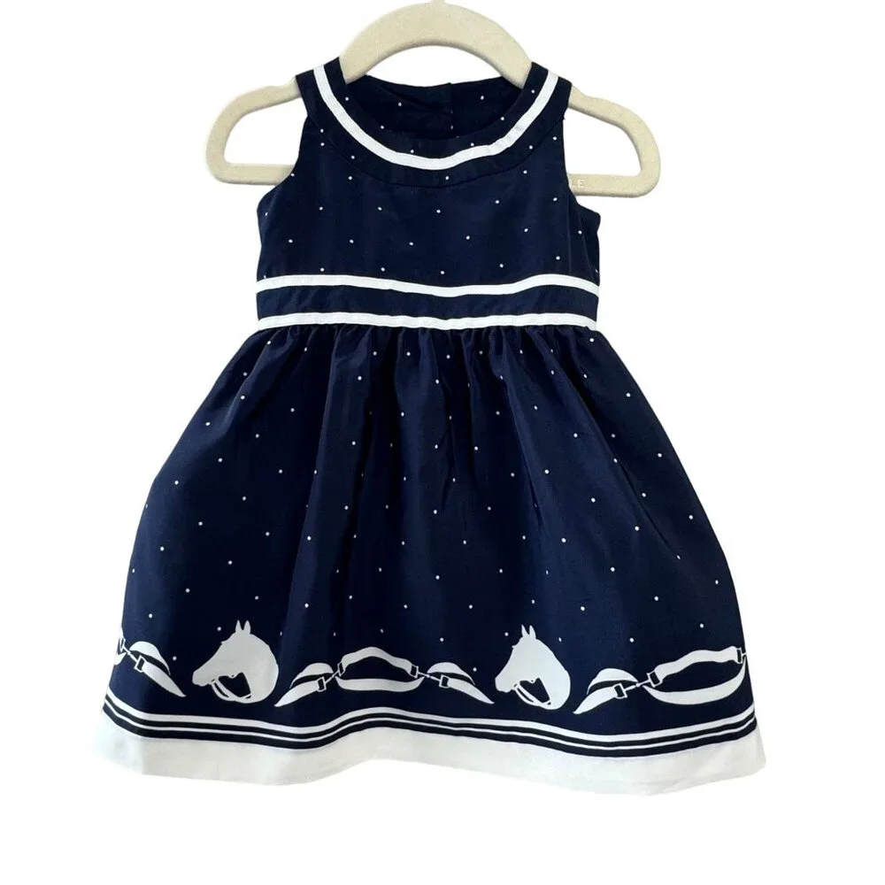 JANIE & JACK Equestrian Horse Dress Girls 6-12M NEW Blue 2 Pcs Bloomers Set NWT - Picture 1 of 11